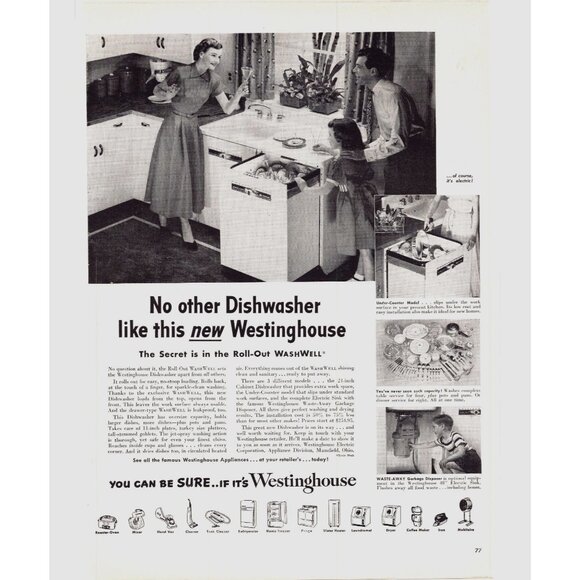 1950 Westinghouse Dishwasher Vintage Print Ad Housewife Kitchen 50s Wall Art - Picture 1 of 2